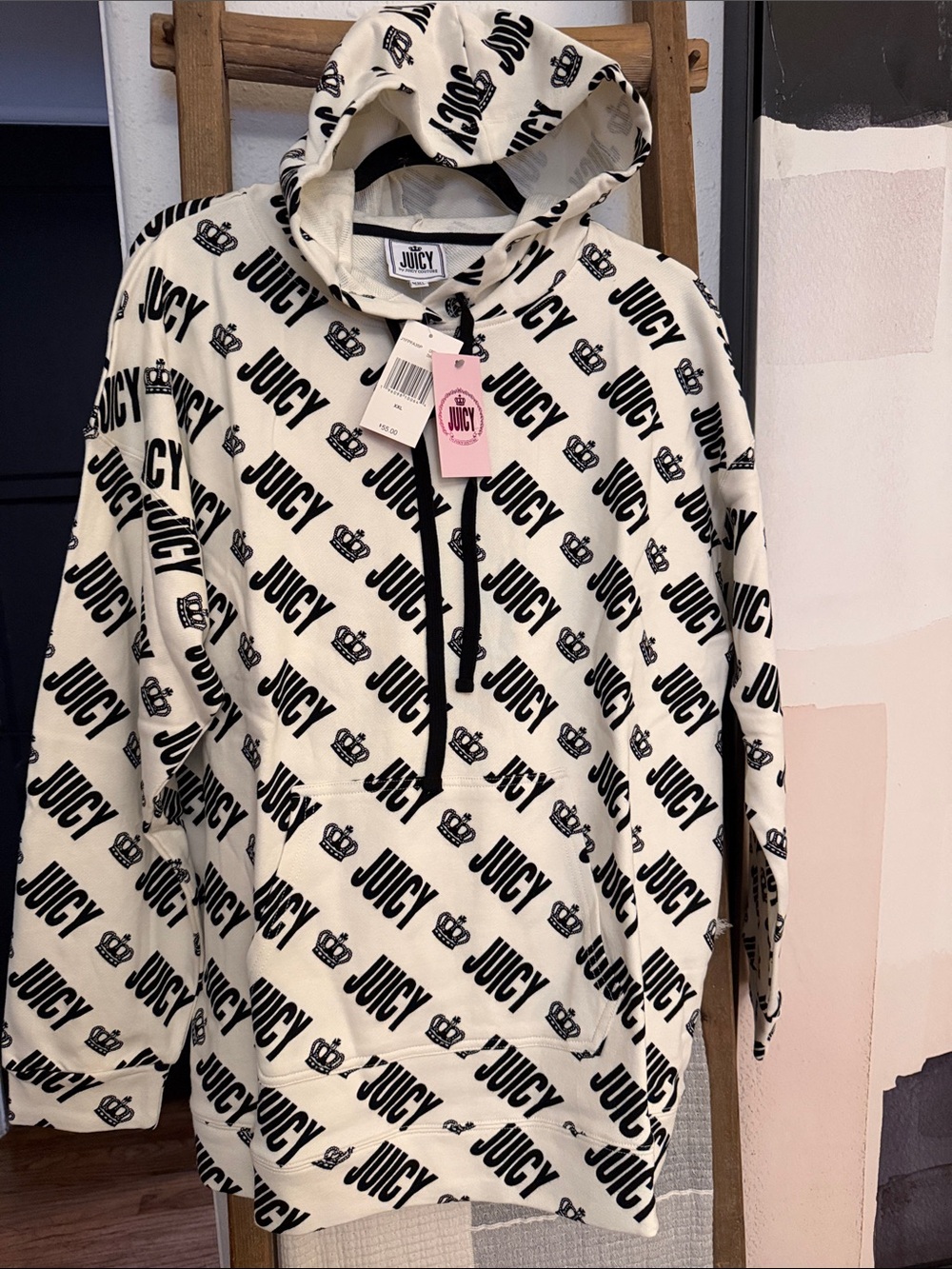Juicy Couture Cream and Black Logo Hoodie